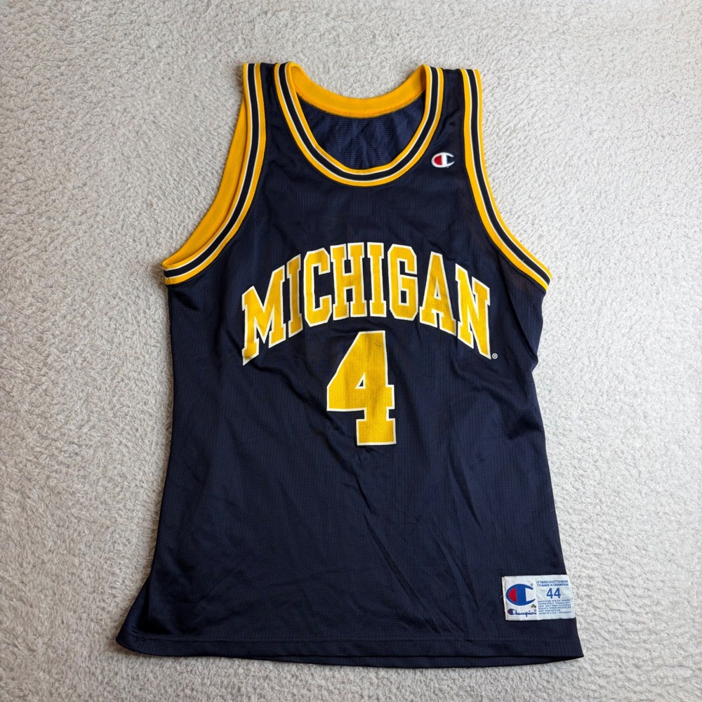 Vintage Champion Michigan Jersey 4 Chris Webber Navy Blue Size 44 L Made USA